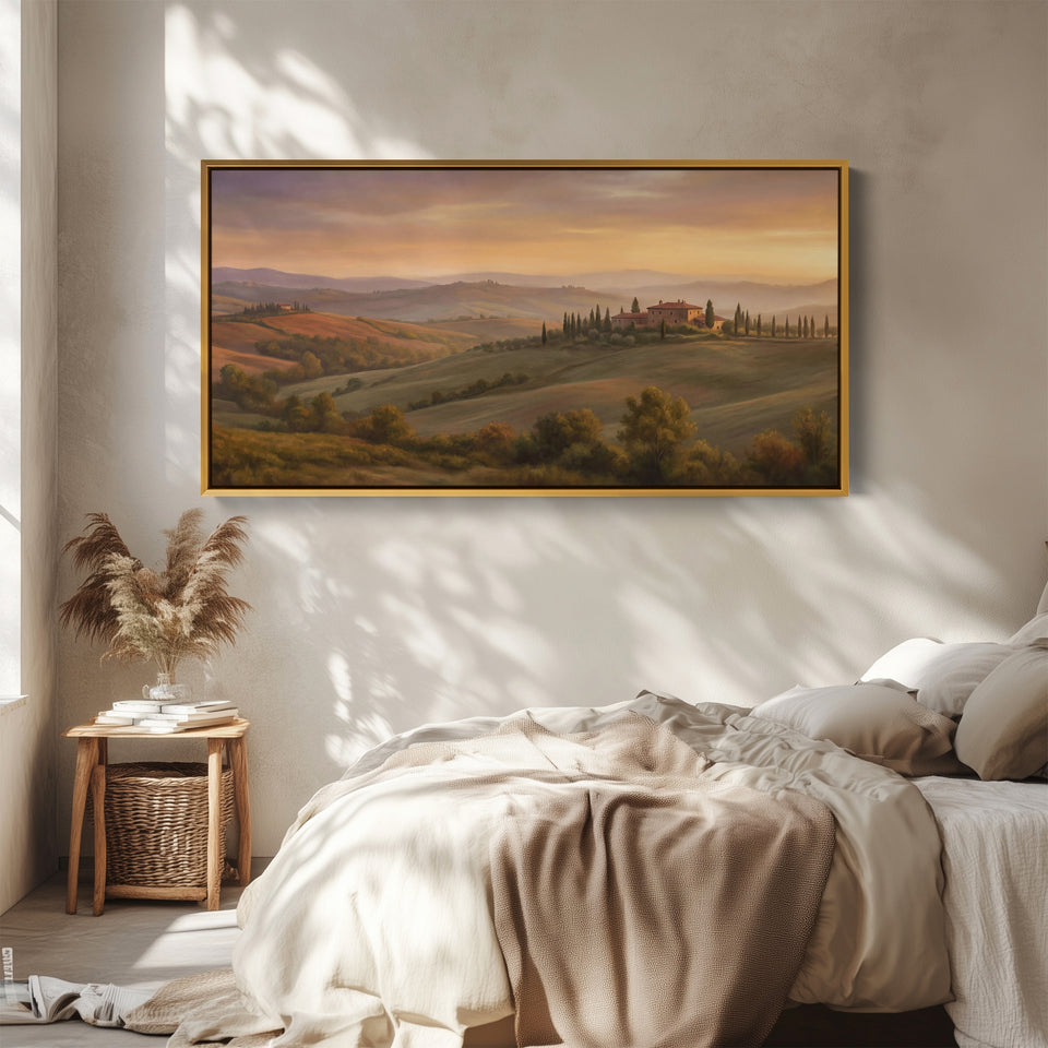 Tuscan Hills Farmhouse Above Bed Wall Art Extra Wide Canvas For Bedroom