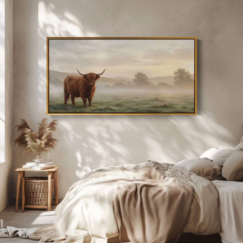 Highland Cow In Field Bedroom Wall Art Oversized Wall Decor For Office