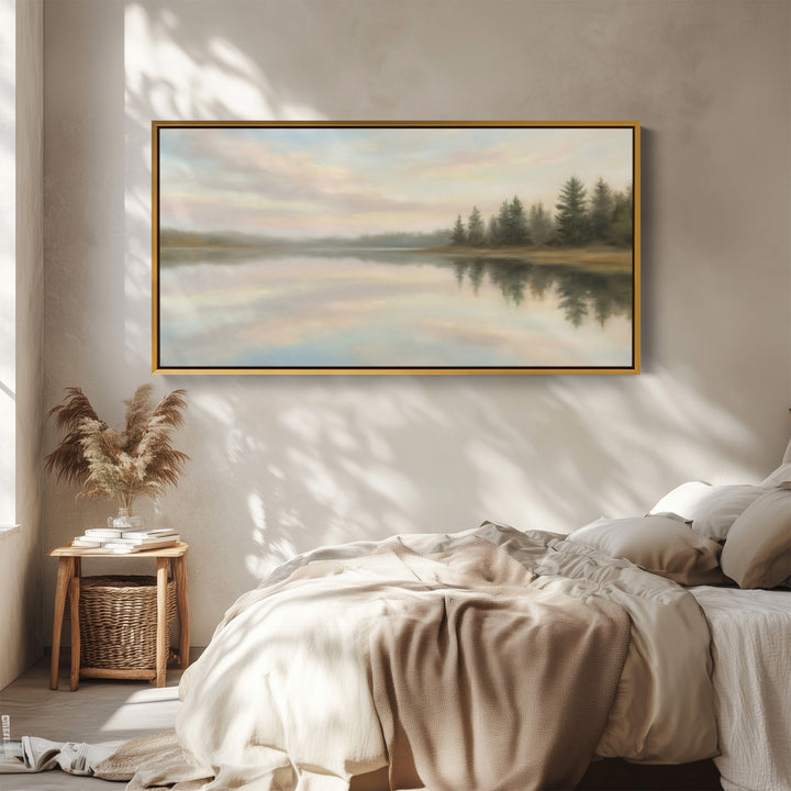Calm Lake Reflection Wide Canvas Horizontal Canvas Print For Living Room