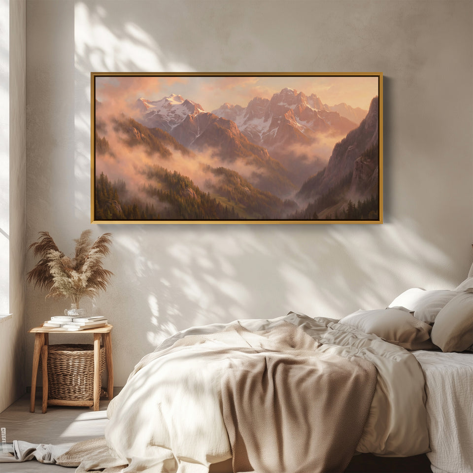 Mountain Valley Sunrise Wide Framed Canvas Extra Wide Canvas For Living Room