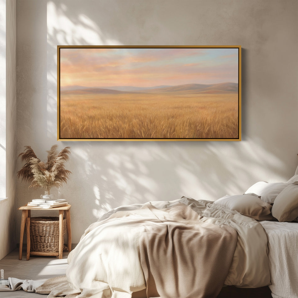 Golden Wheat Field above soft wall art Panoramic Canvas Print For Living Room