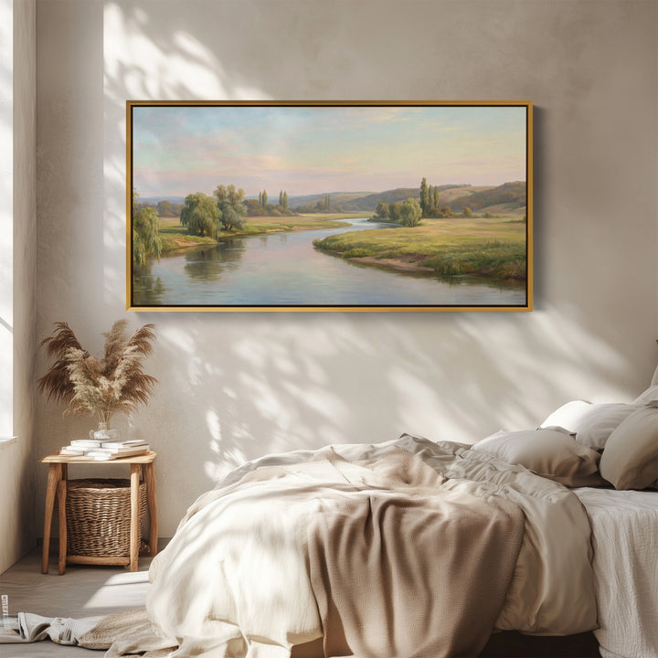 Countryside River long wall art Panoramic Canvas Print For Living Room