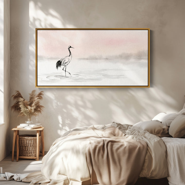 Crane In Water horizontal wall art Statement Wall Decor For Bedroom