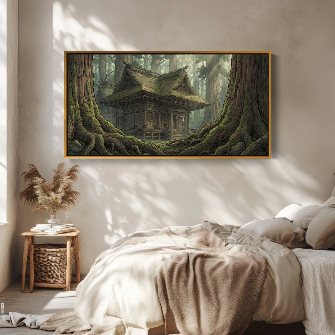 Forest Shrine Above Soft Wall Art Panoramic Canvas Print For Hallway
