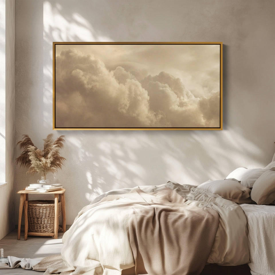 Warm Sepia Clouds Horizontal Wall Art Panoramic Canvas Print For Living Room