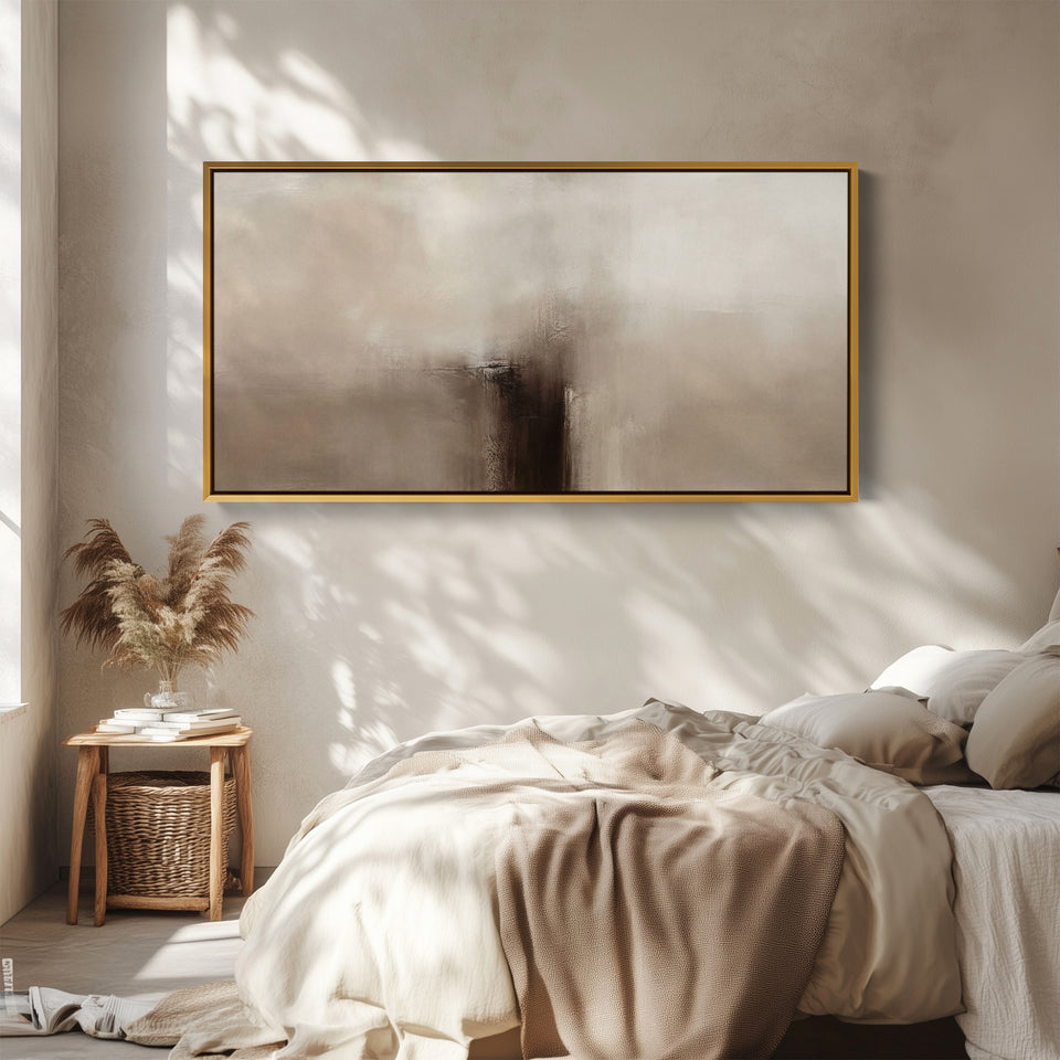 Abstract Beige Horizontal Wall Art Framed Canvas Print For Bedroom