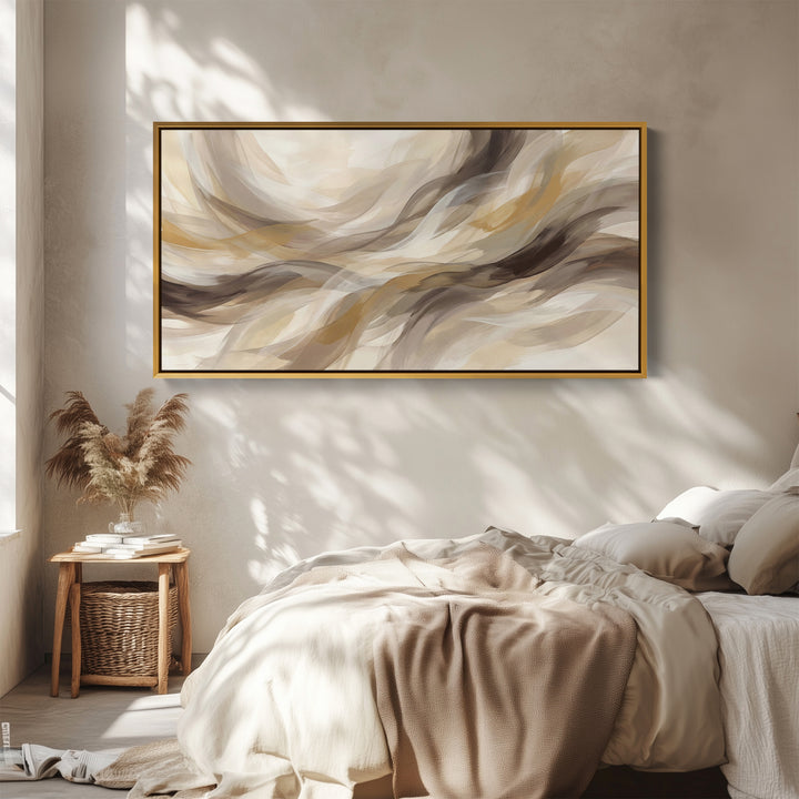 Flowing Waves Above Bed Wall Art Horizontal Canvas Print For Living Room