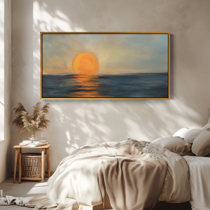 Ocean Sunset Large Wall Art Panoramic Canvas Print For Bedroom