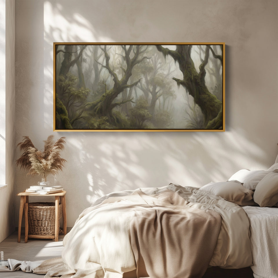 Schlafzimmer Wandkunst nebliger verdrehter Wald Bäume übergroße Wanddekoration für Flur