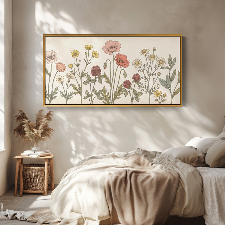 Large Wall Art Botanical Wildflower Illustration Horizontal Canvas Print For Kitchen