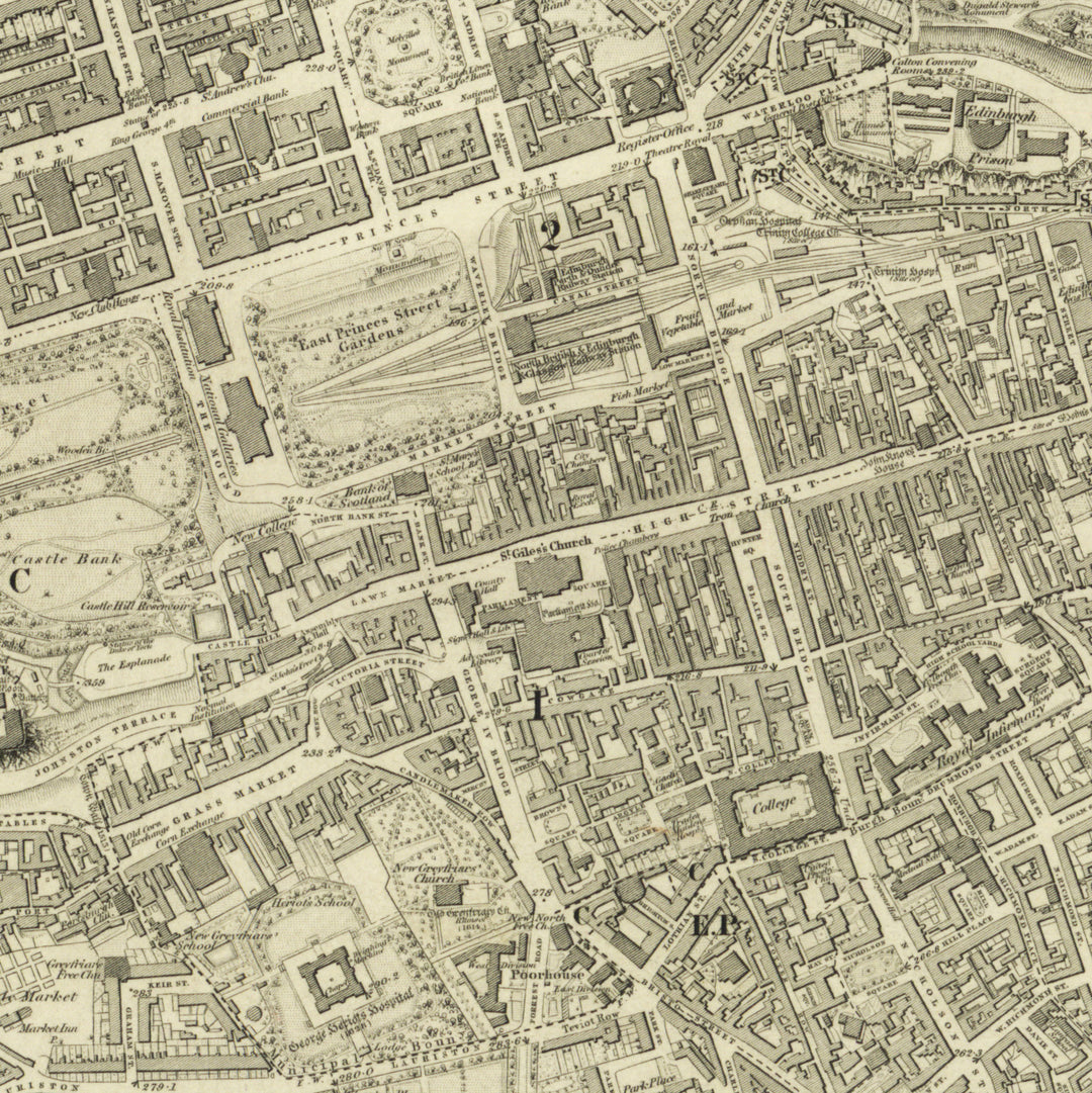 Edinburgh 1853 Map Long Narrow Canvas Wide Wall Art For Bedroom Or Hallway