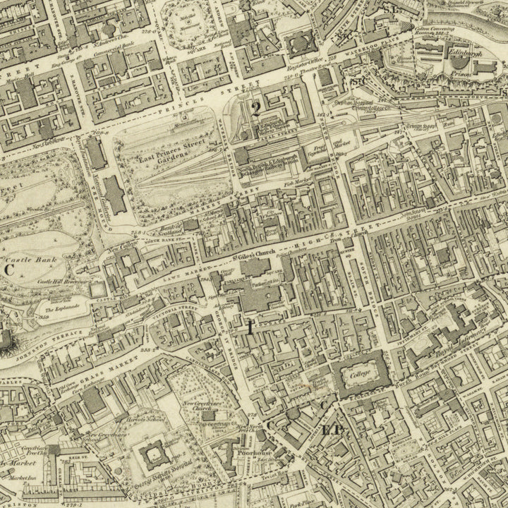 Edinburgh 1853 Map Long Narrow Canvas Wide Wall Art For Bedroom Or Hallway