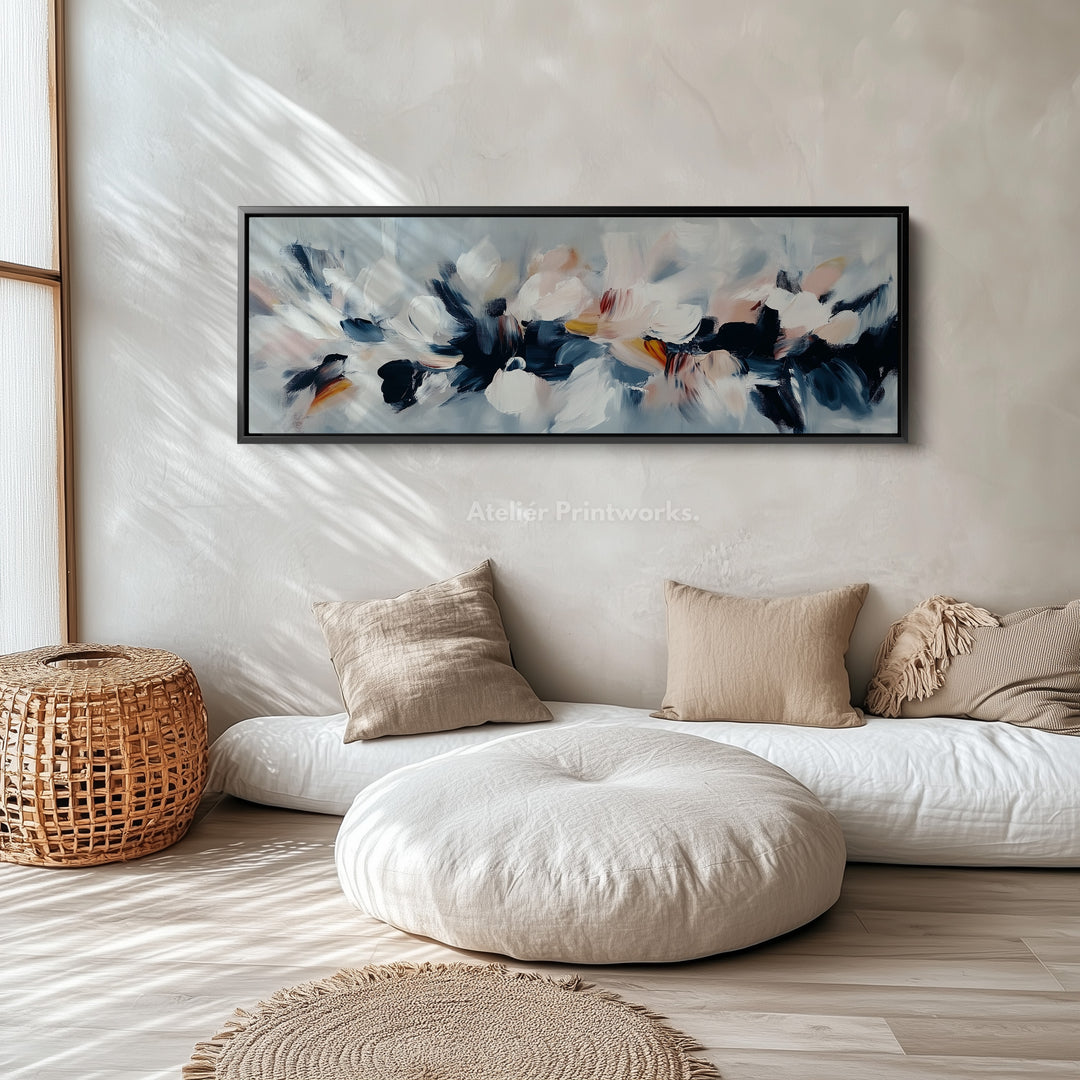 Abstract Blue, White & Pink Horizontal Long Wall Art - H0007