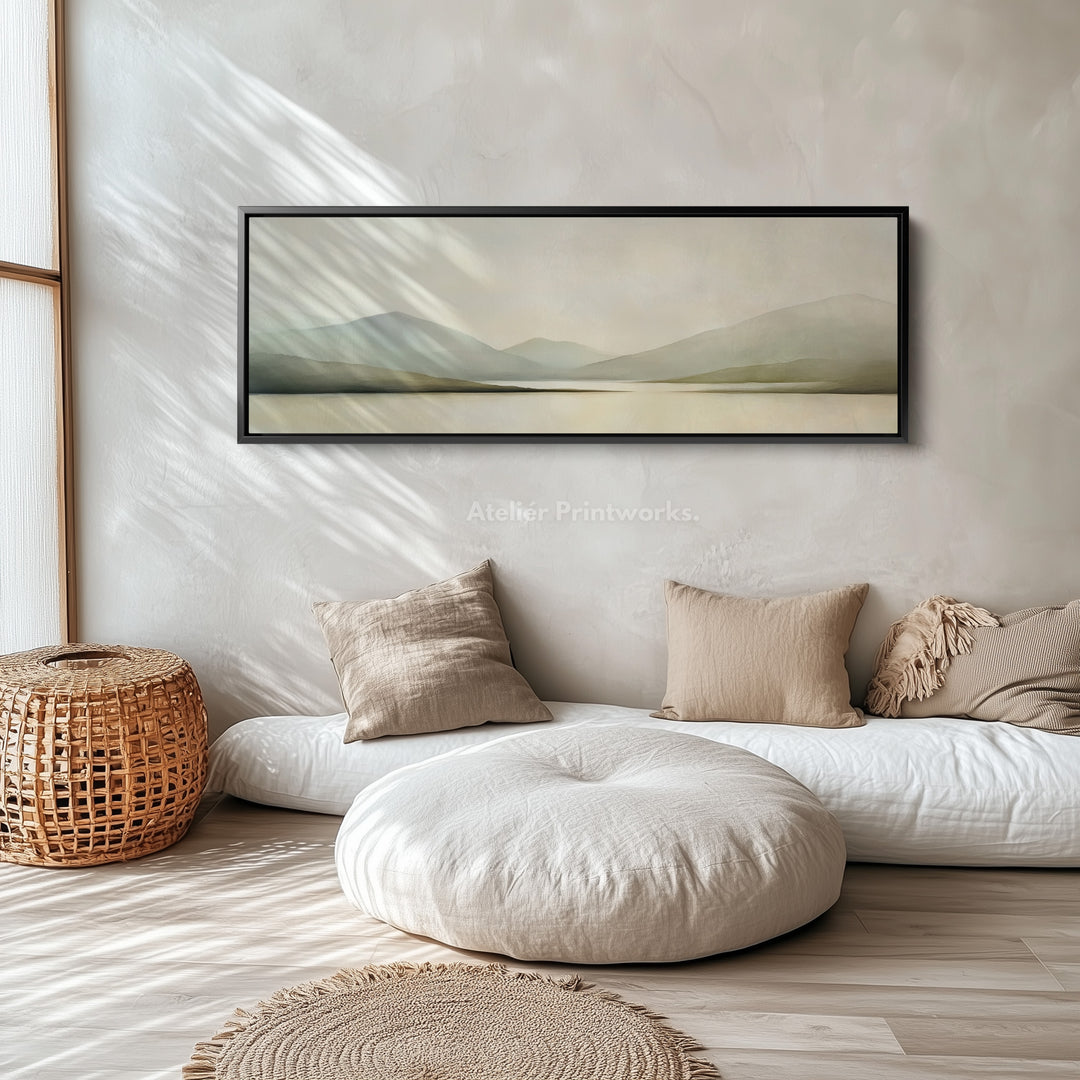 Watercolor Mountain and Lake Long Horizontal Large Canvas Wall Art - H0036