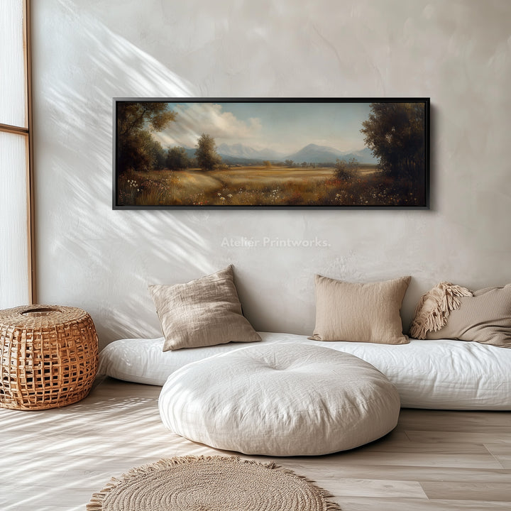 Vintage Meadow Long Horizontal Wall Art - Framed Canvas - H0042