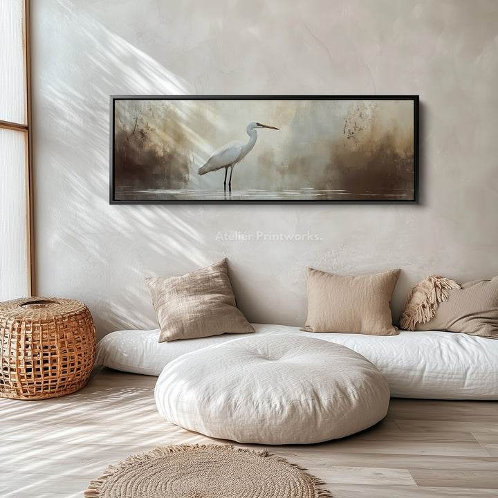 Vintage Heron Panoramic Artwork Long Narrow Wall Art - H0050