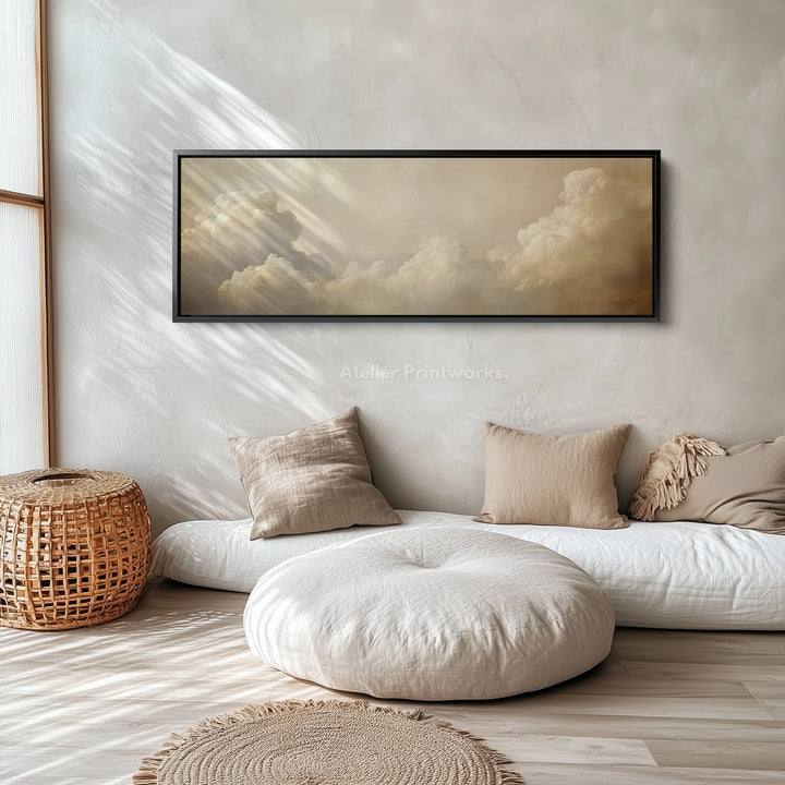 Long Horizontal Vintage Cloud Artwork Above Bed Wall Art - H0051
