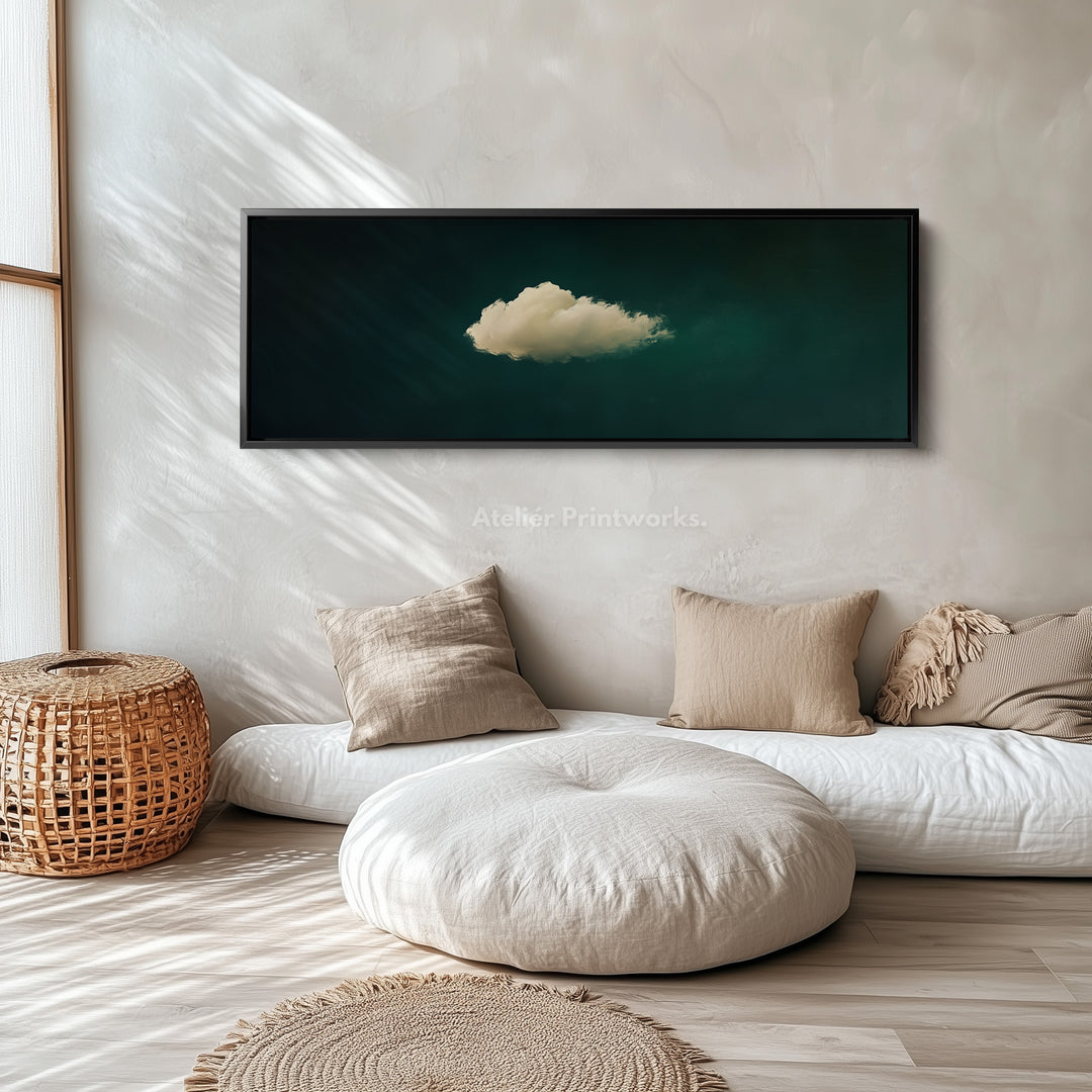 Above Bed Wall Decor - Floating Cloud Minimalist Horizontal Wall Art Green -  H0053