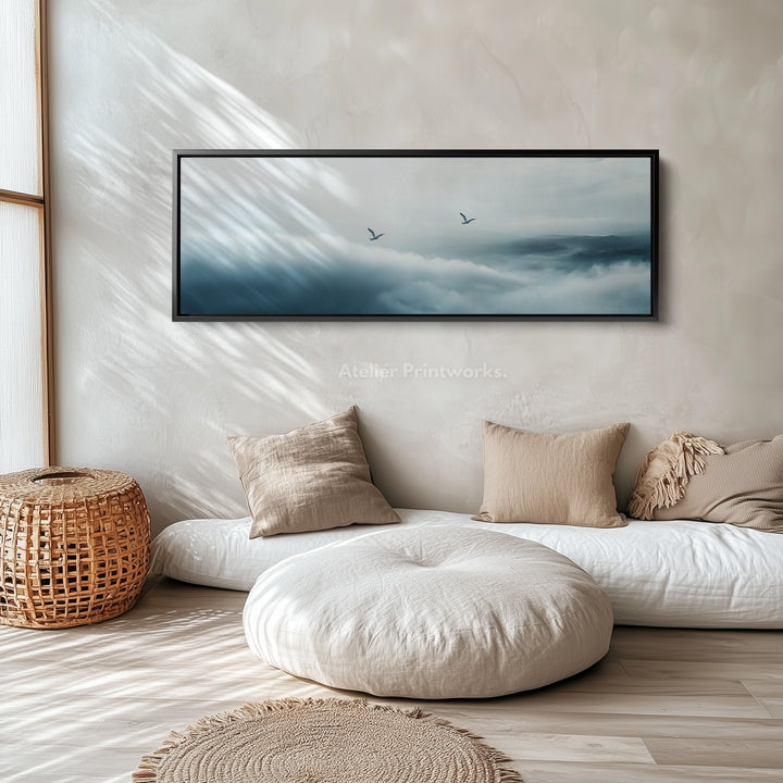 Panoramic Minimalist Cloud Long Narrow Wall Art Large Framed Canvas - H0057