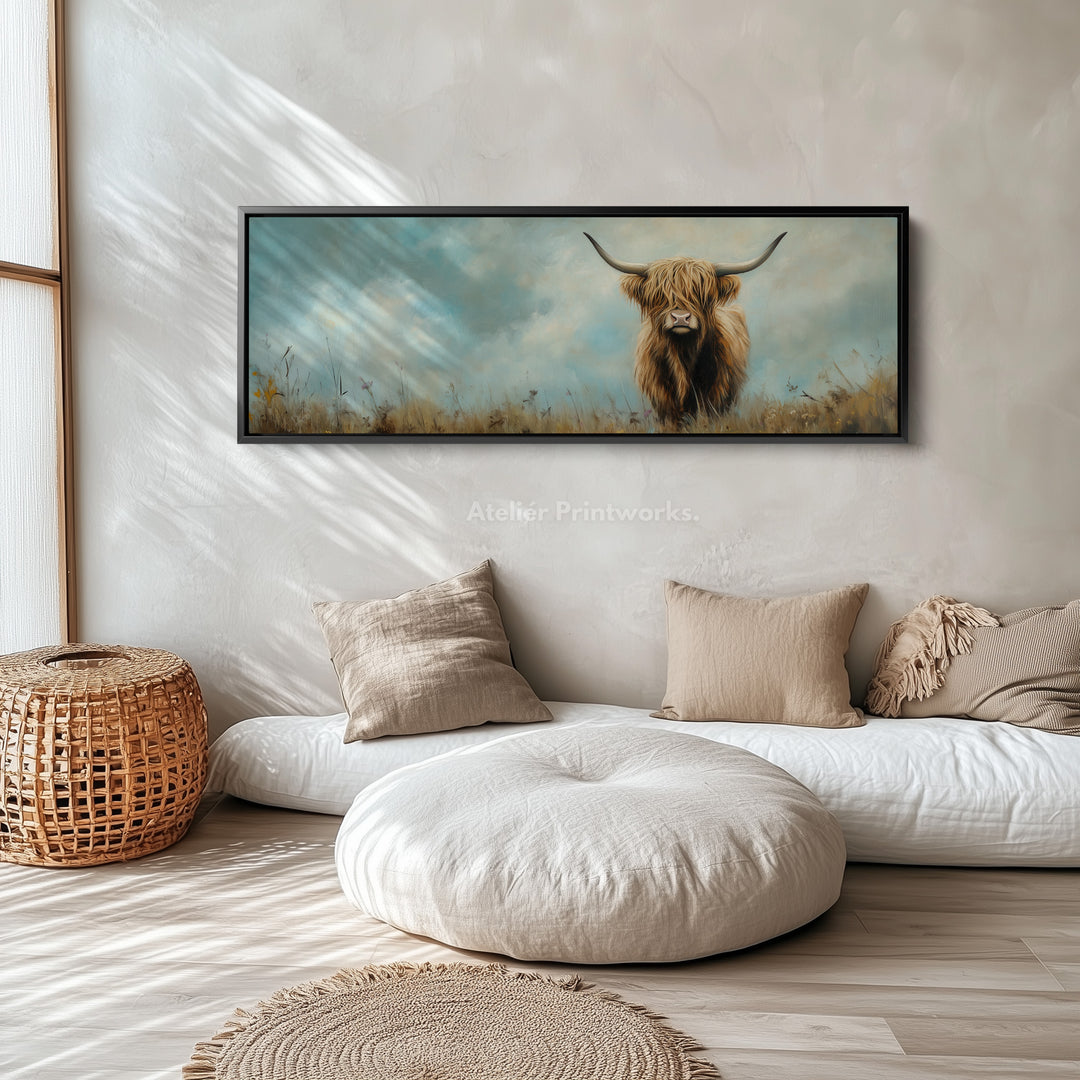 Scottish Highland Cow Long Wall Hanging Large Horizontal Wall Art - H0065