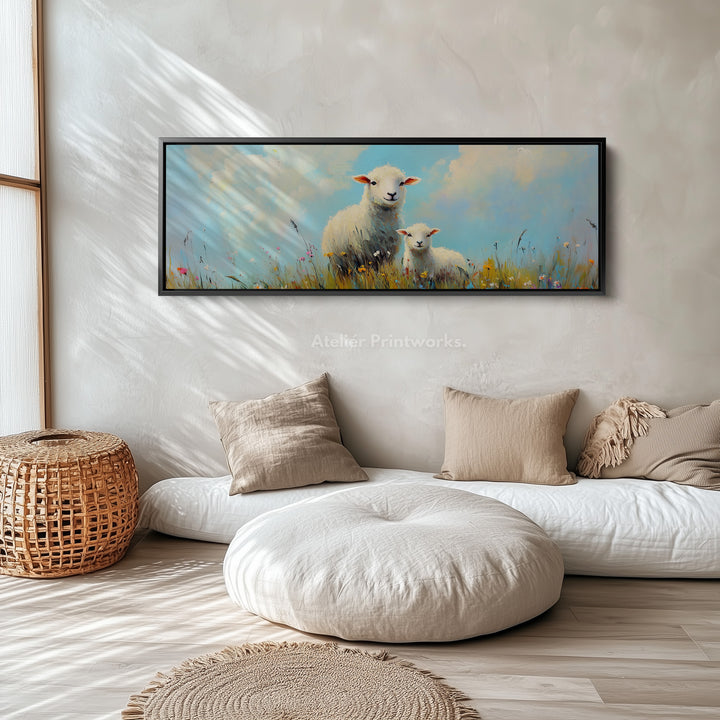 Sheep Meadow Panoramic Wall Art Long Wall Hanging Large Horizontal - H0066