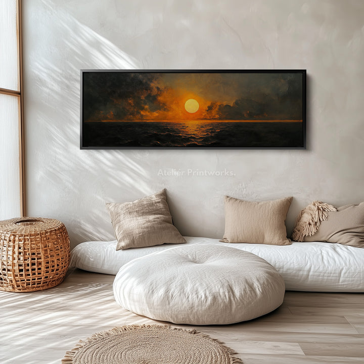 Long Horizontal Wall Art Above Bed Decor Abstract Sunset - H0071