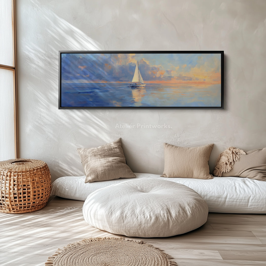 Long Horizontal Wall Art Above Bed Decor Sailing Boat - H0072