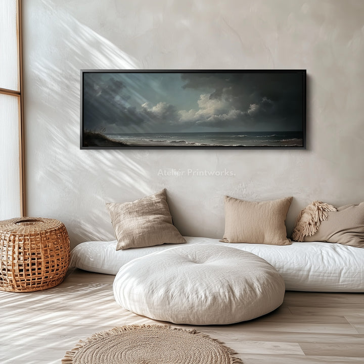 Stormy Sea Panoramic Long Horizontal Wall Art Above Bed Decor - H0075