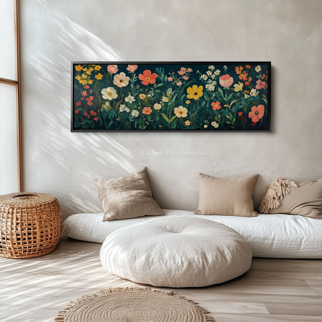 Abstract Floral Wildflowers Big Framed Wall Art Horizontal Decor - H0100