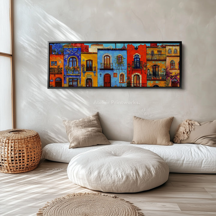 Colourful Houses Large Horizontal Framed Canvas Wall Art - H0108