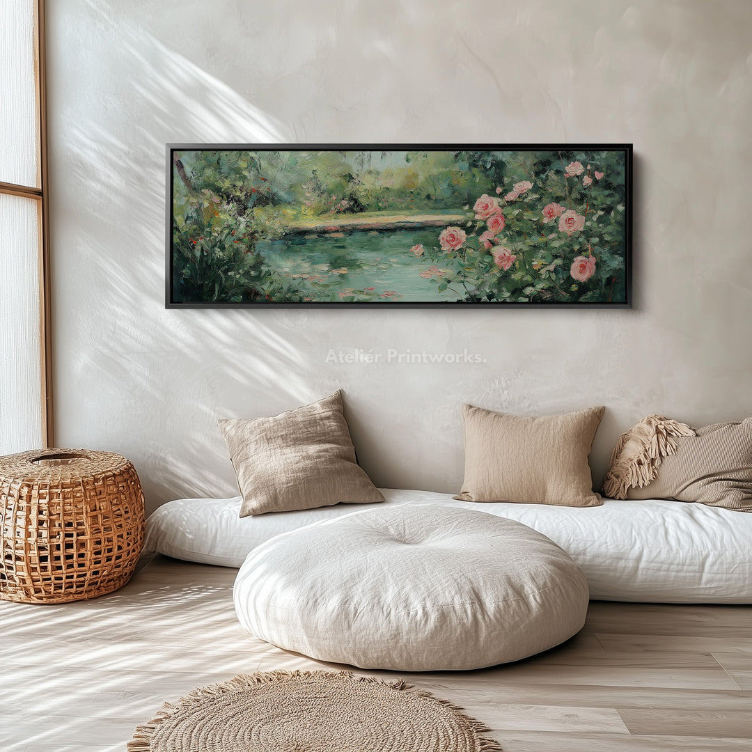 Long & Narrow Wall Art Large Framed Canvas - Vintage Rose Garden - H0120