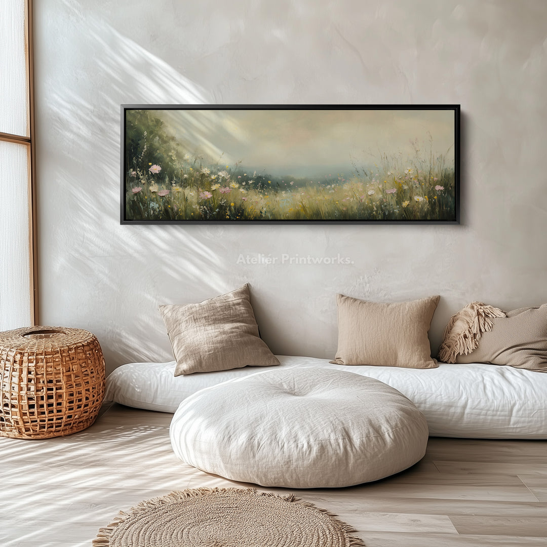 Wildflower Meadow Framed Canvas Horizontal Narrow Wall Art Decor - H0122