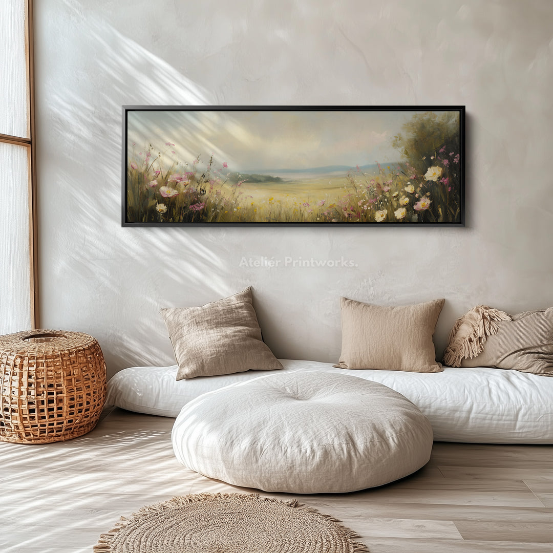 Framed Canvas Horizontal Narrow Wall Art Decor Wildflower Meadow - H0123