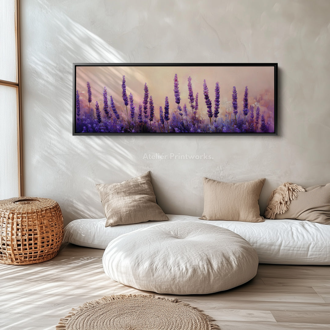 Lavender Field Large Framed Long Canvas Horizontal Wall Art - H0129