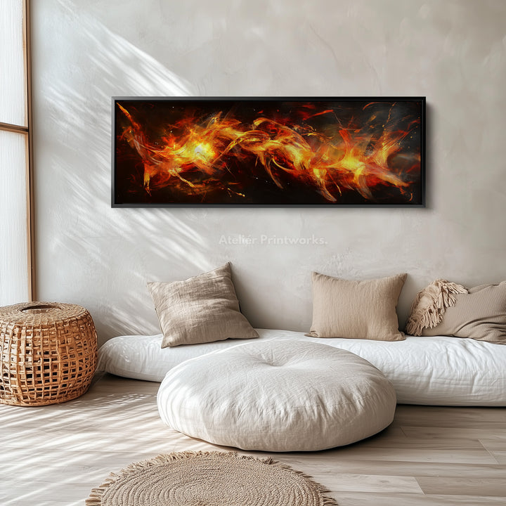 Abstract Flame Long Horizontal Wall Art, Panoramic Wall Art Wide Wall Art - H0135