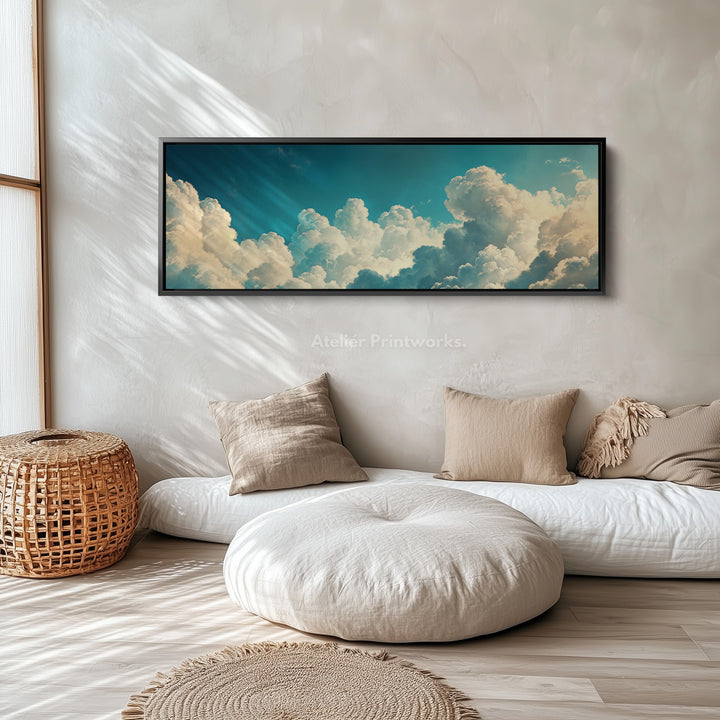 Above Bed Cloud Wall Decor Panoramic Narrow Canvas - H0171