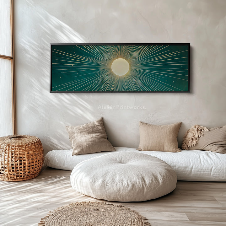 Boho Retro Sun Long Framed Canvas Wall Art - H0173