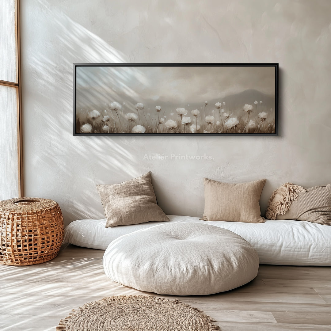 Vintage White Wild Flower Above Bed Decor Framed Canvas Wall Decor - H0194