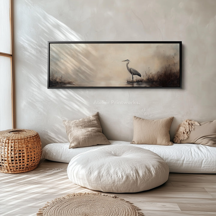 Vintage Heron Long Horizontal Skinny Framed Canvas - H0199
