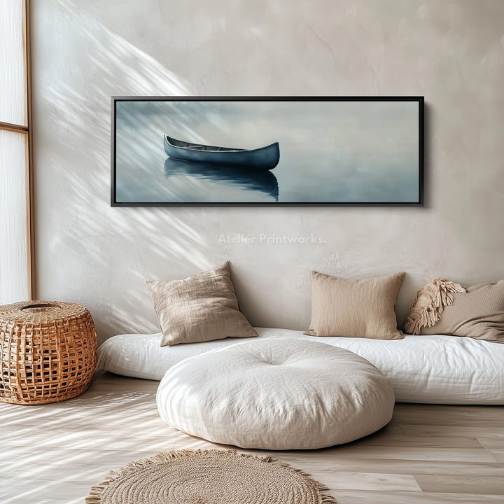 Misty Lake Canoe Wide Framed Above Bed Wall Art - H0205