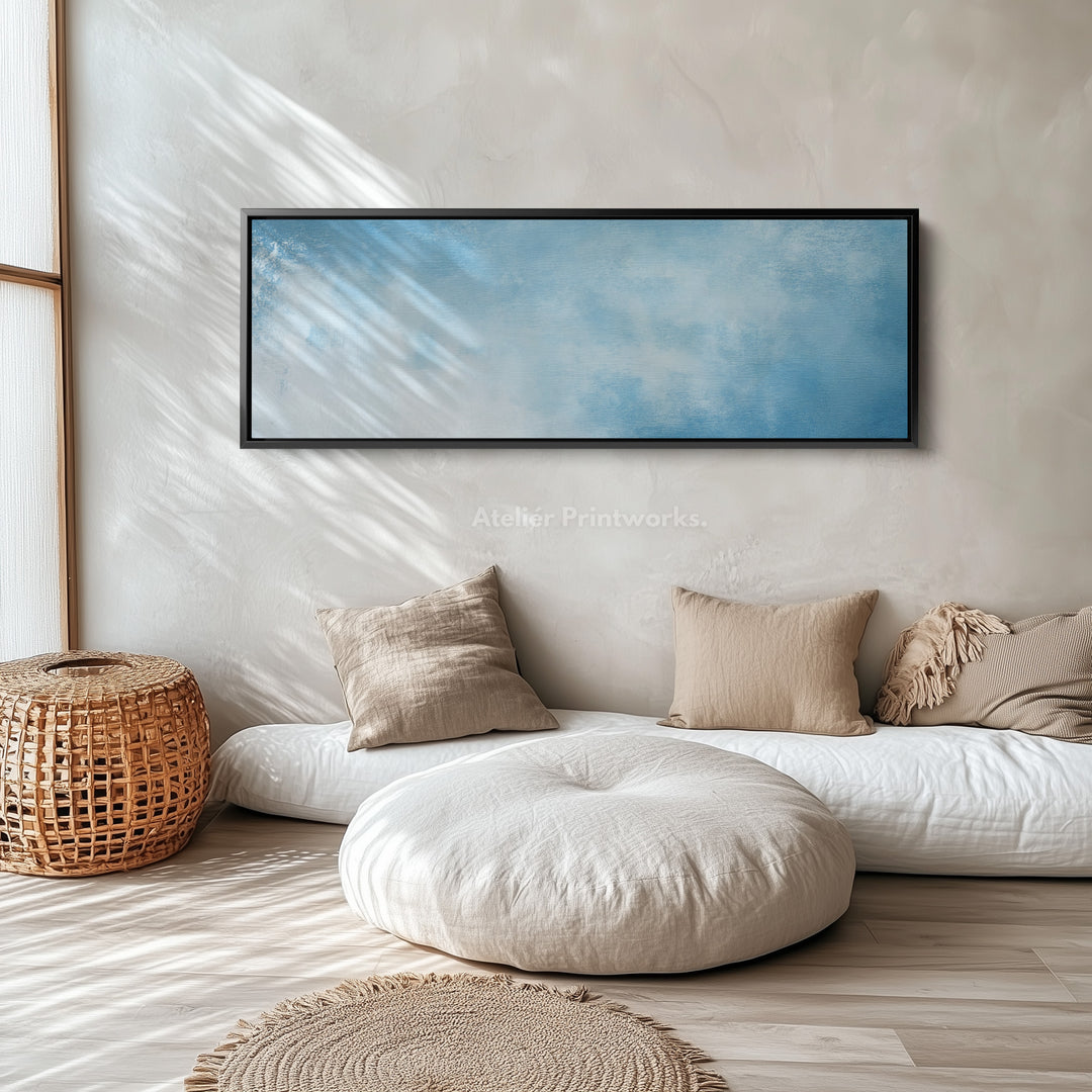 Minimalist Light Blue Long Horizontal Wall Art Panoramic Wall Decor - H0147