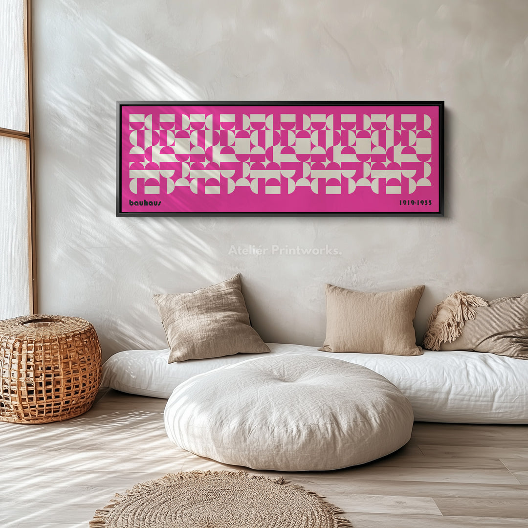 Large Framed Long Wall Art Pink Mid Century Bauhaus - H0358