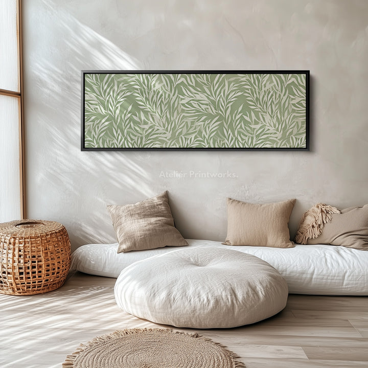 Sage Green Willow Leaves Vertical Long Wall Art - H0330