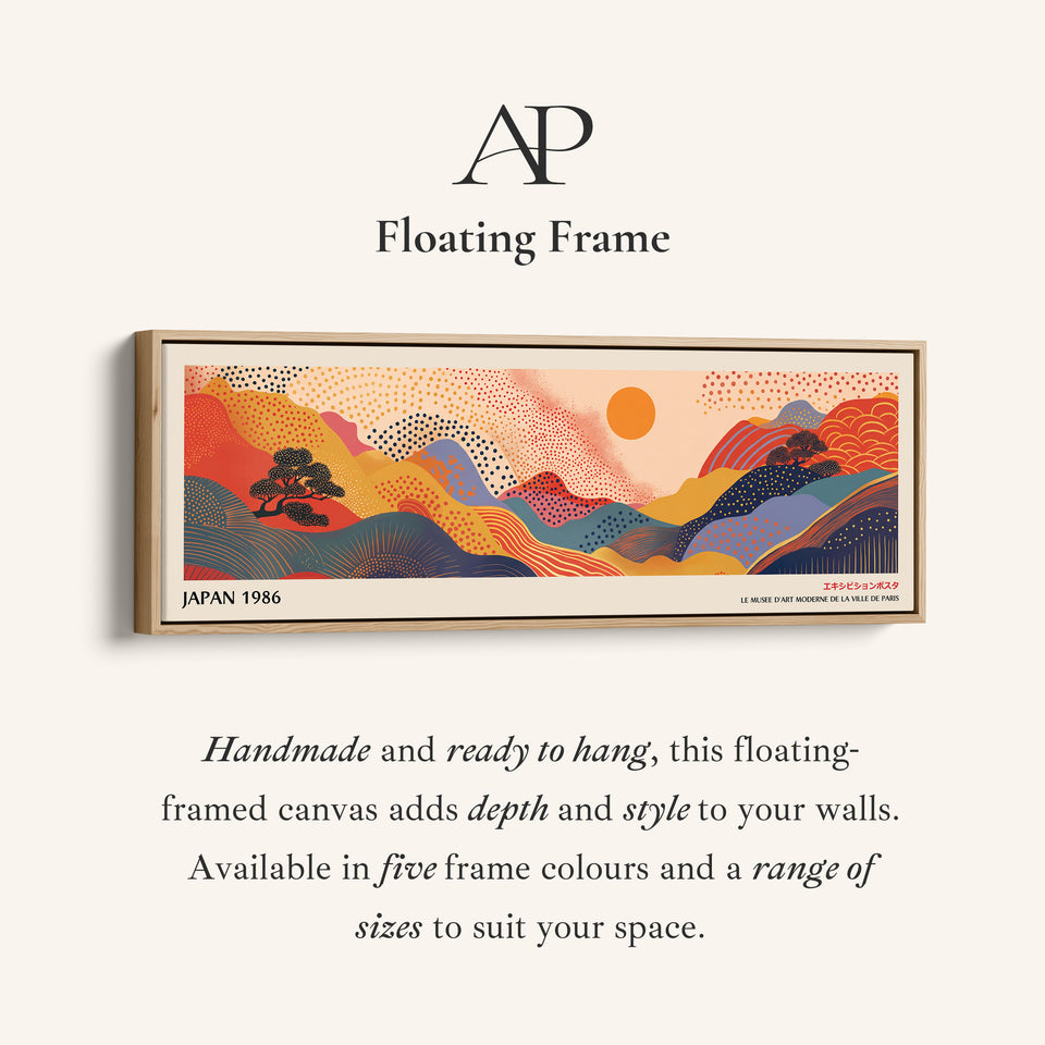 Extra Large Horizontal Wall Art – Abstract Sunrise Hills, Warm Japanese-Inspired Panoramic Print