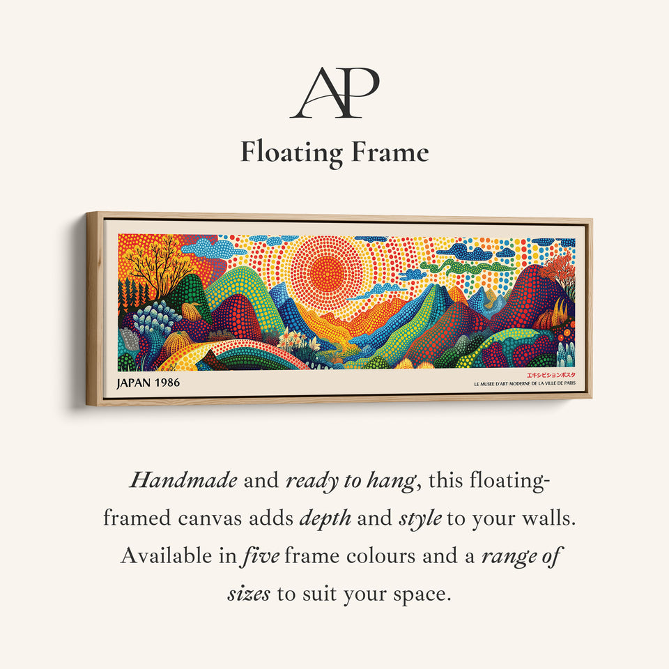 Oversized Horizontal Wall Art – Rainbow Dot Sunrise, Bold Japanese-Inspired Panoramic Landscape Print