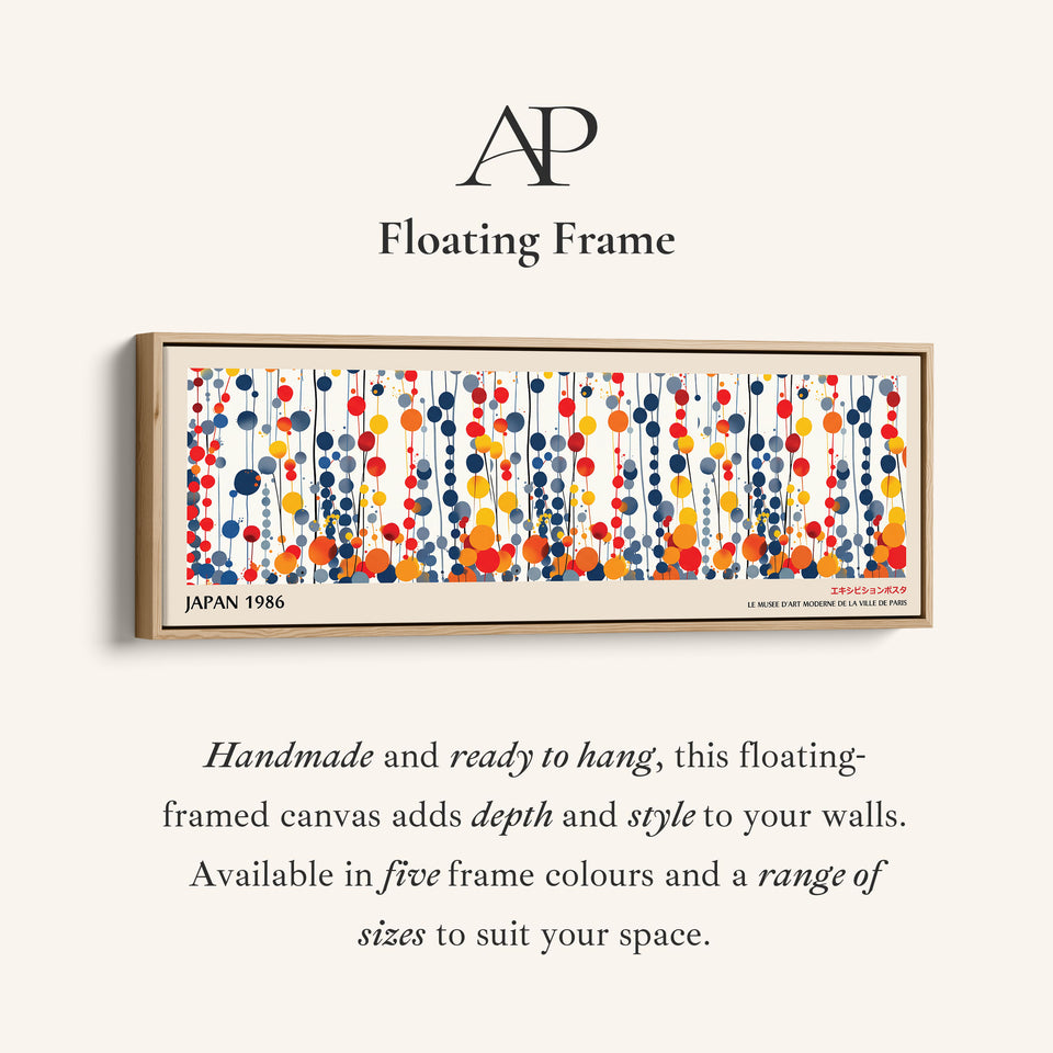 Above Bed Wall Art – Dotted Strands, Modern Japandi Long Horizontal Print in Primary Colours