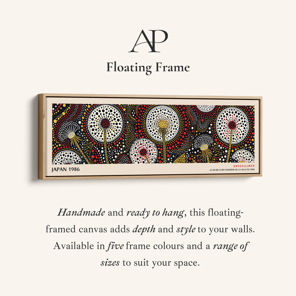 Wide Panoramic Wall Art – Dandelion Dot Bloom, Bold Japanese-Inspired Long Horizontal Print