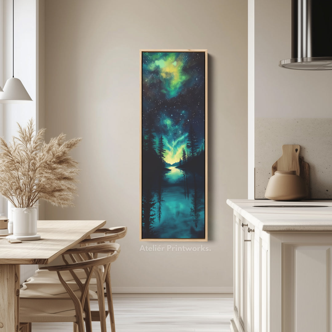 Aurora Borealis Large Frame Wall Decor Long Narrow Vertical Wall Art - V0054