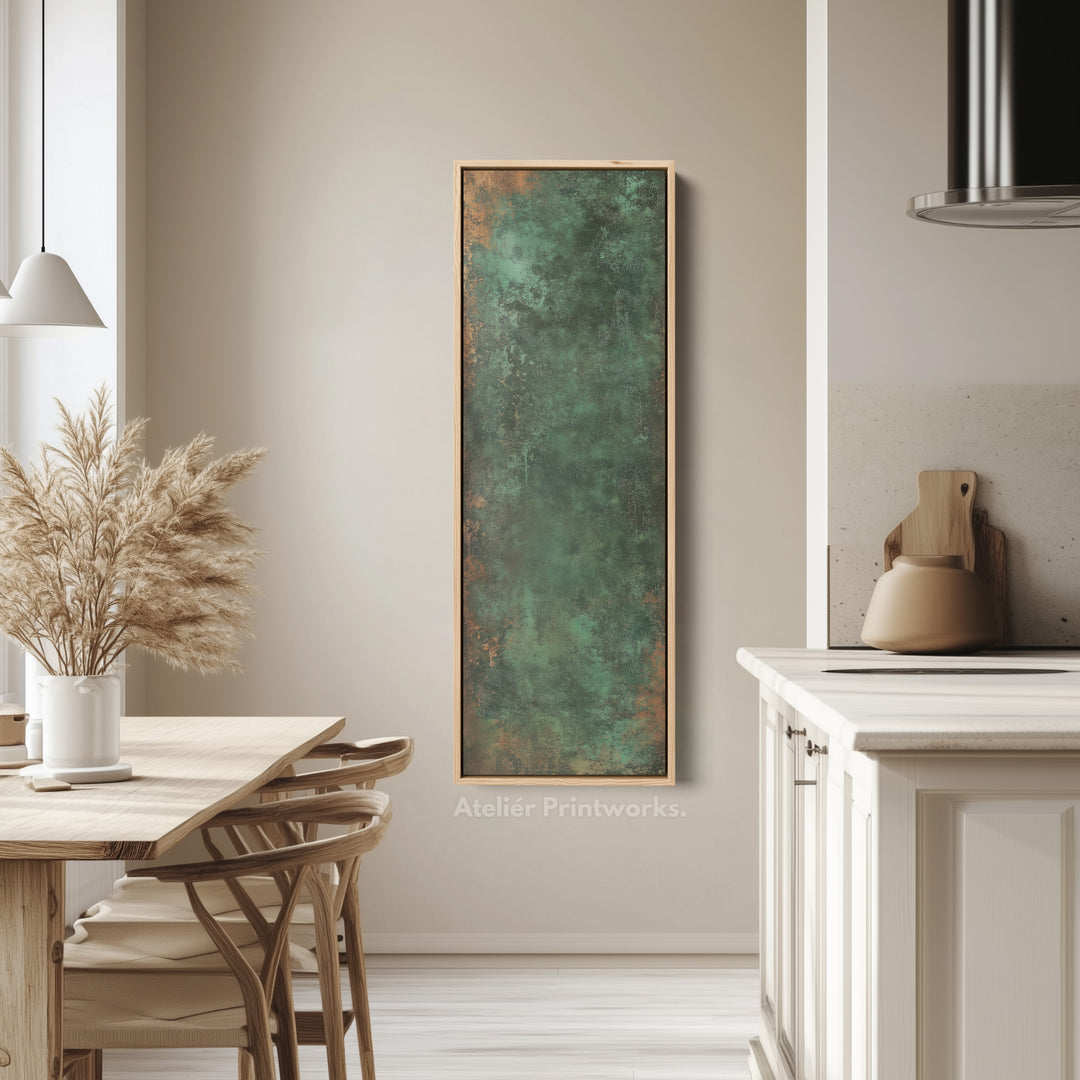 Dark Green and Copper Abstract Vertical Wall Art Large Canvas Wall Decor - V0063