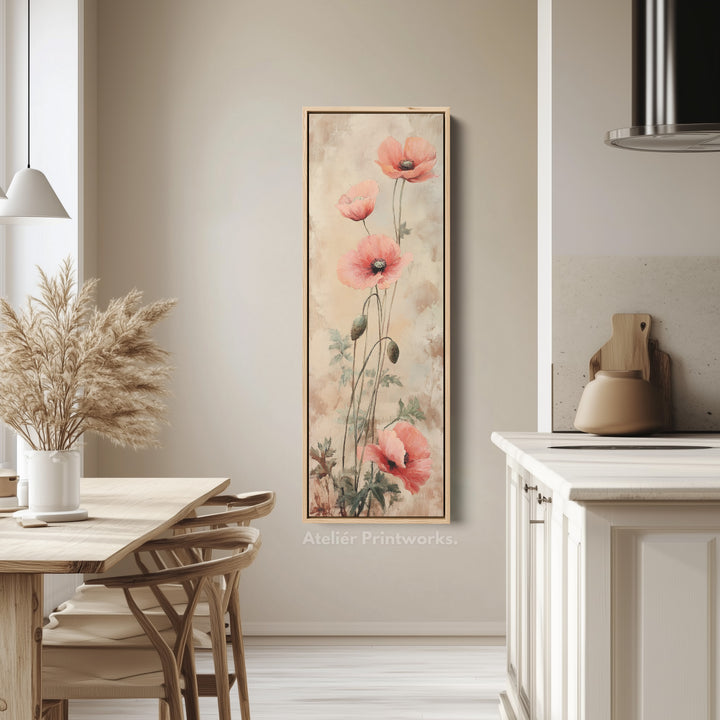 Vertical Long Wall Art Vintage Poppies Large Canvas Decor - V0077